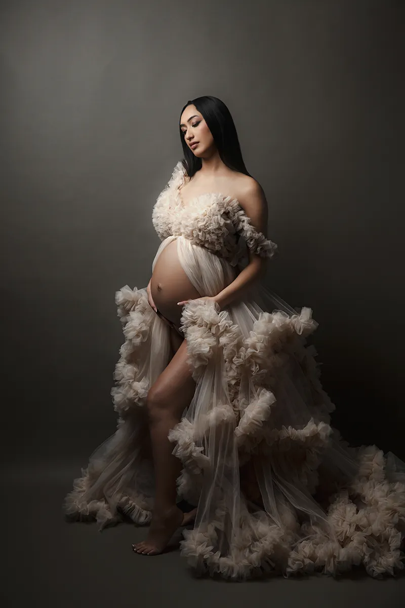 Elegant maternity portrait photographed at Auckland studio